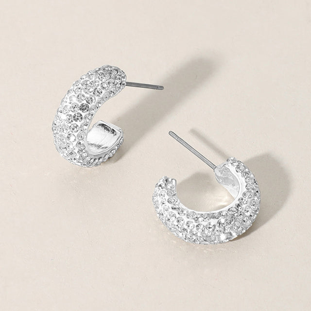 Madeline Love Clear, Silver 18K Gold Dipped Bling Stone Studded Mini Hoop Earrings