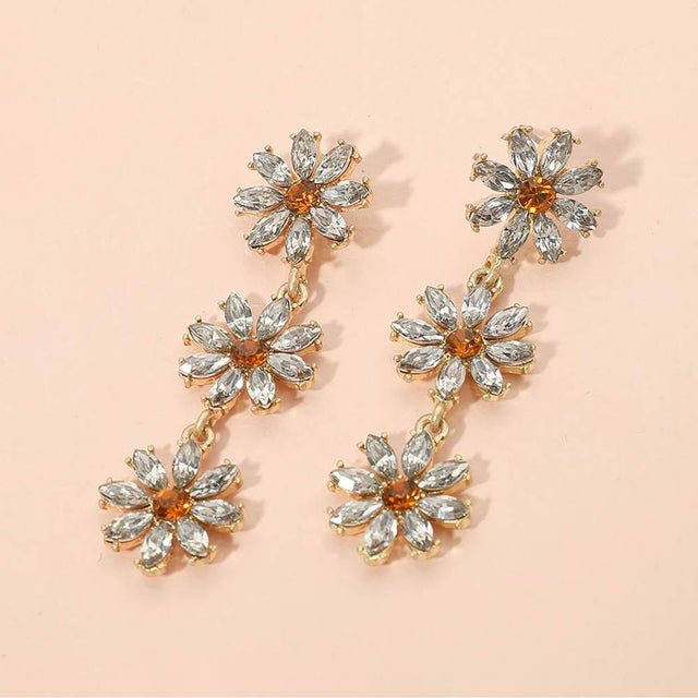 Madeline Love Clear, Gold Stone Cluster Triple Flower Link Dropdown Earrings
