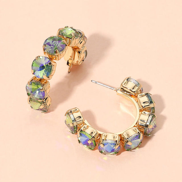 Madeline Love AB, Green Faceted Round Stone Hoop Earrings