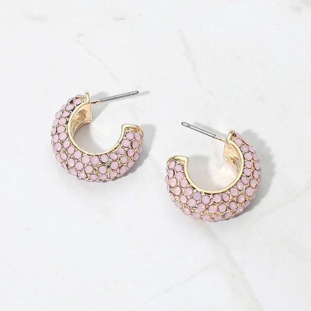 Madeline Love Gold, Rose Stone Pave Hoop Earrings