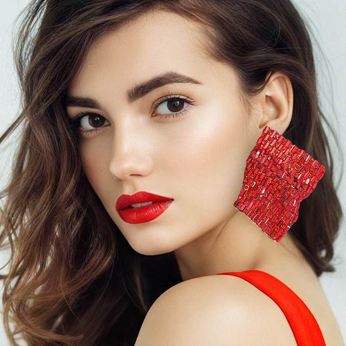 Bold Bling Studded Abstract Plate Earrings - Siam