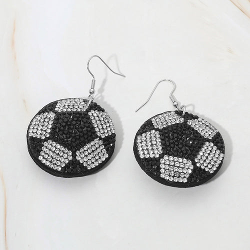 Bling Studded Felt Back Soccer Ball Drop Earrings - Black