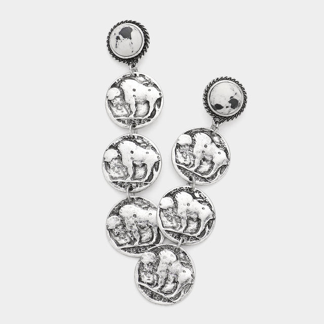 Madeline Love Black, White Natural Stone Metal Coin Link Dangle Earrings
