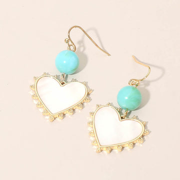 Madeline Love Turquoise Bead Mother of Pearl Heart Charm Link Drop Earrings
