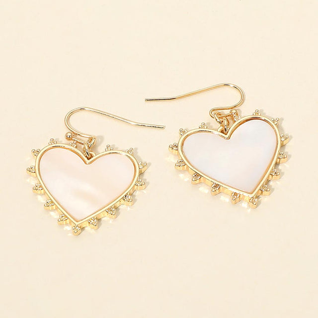 Madeline Love Gold, Mother of Pearl Mother of Pearl Heart Drop Earrings
