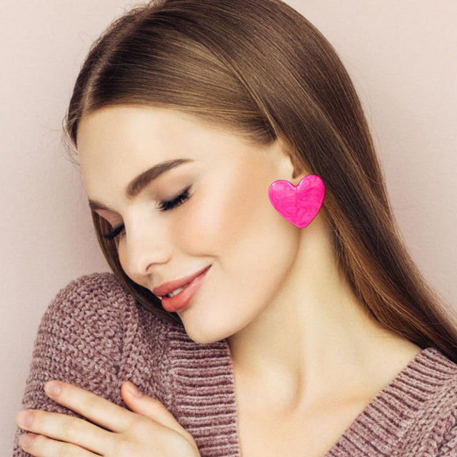 Madeline Love Pink Marbled Resin Heart Earrings