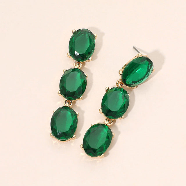 Madeline Love Gold, Green Triple Oval Glass Stone Link Drop Earrings