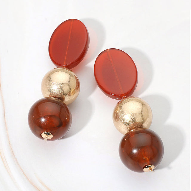 Madeline Love Brown, Worn Gold Bold Resin Metal Bead Drop Earrings