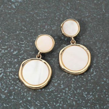 Madeline Love Gold, Mother of Pearl Double Disc Charm Drop Earrings