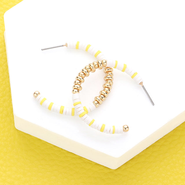 Madeline Love White Metal Ball Heishi Beaded Hoop Earrings