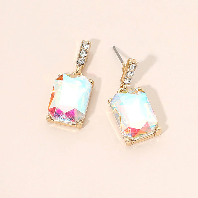 Madeline Love AB, Gold Rectangle Stone Cluster Dangle Earrings