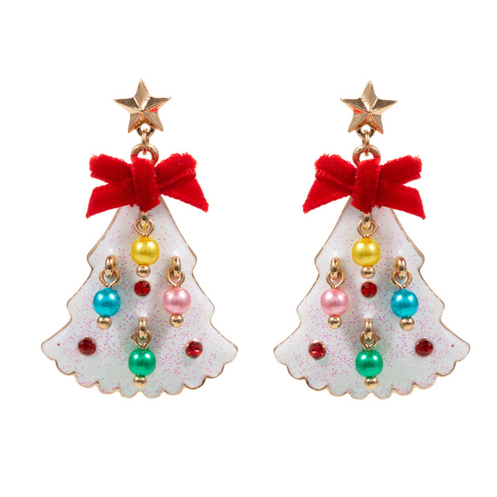 White Glittered Enamel Christmas Tree Dangle Earrings