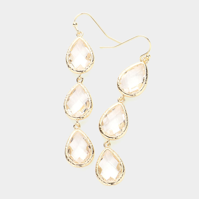 Madeline Love Clear, Gold Triple Teardrop Stone Cluster Dropdown Dangle Earrings