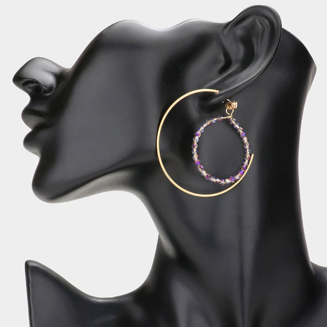 Madeline Love Purple Beaded Hoop Half Metal Hoop Earrings