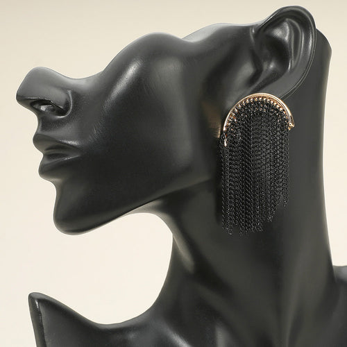Chain Fringe Earrings - Black