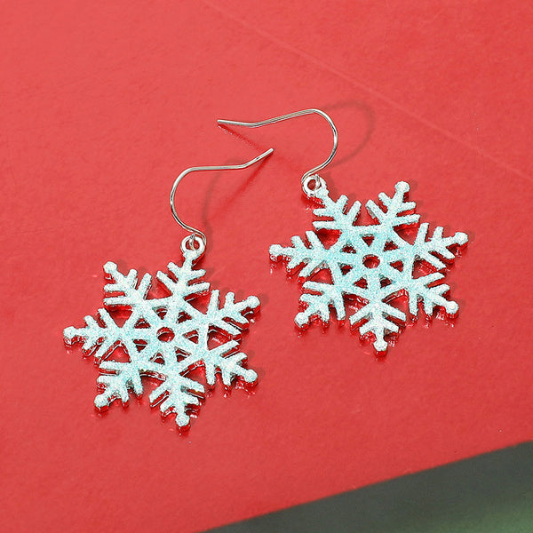 Blue Glittered Snowflake Dangle Earrings