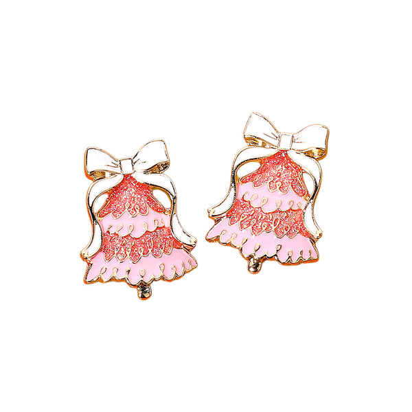Pink Glittered Enamel Bow Topper Christmas Tree Earrings