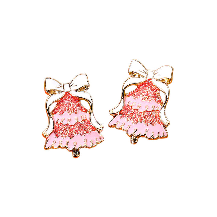 Pink Glittered Enamel Bow Topper Christmas Tree Earrings