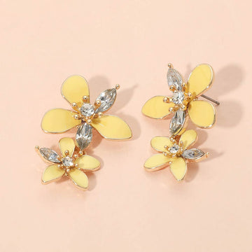 Madeline Love Gold, Yellow Stone Accent Enamel Double Flower Link Drop Earrings