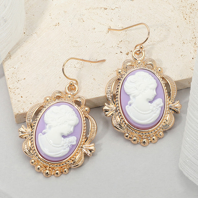 Madeline Love Lavender Bold Vintage Cameo Drop Dangle Earrings