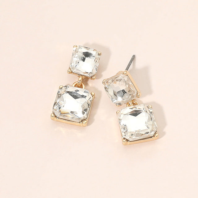 Madeline Love Clear, Gold Faceted Square Gem Link Drop Earrings