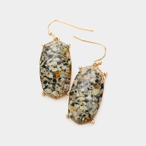 Semi Precious Hexagon Dangle Earrings - Black, Neutral