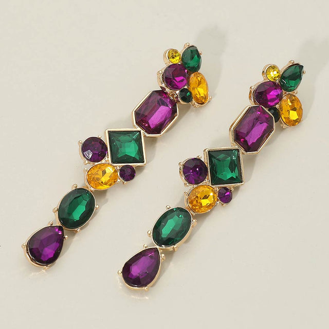 Madeline Love Gold Mardi Gras Geometric Stone Cluster Link Drop Earrings