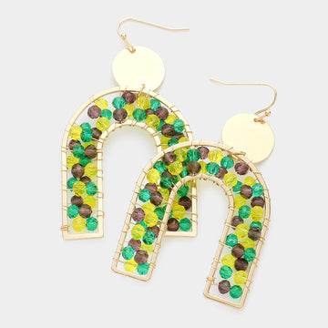 Multi Mardi Gras Metal Disc Faceted Bead Wrapped Metal Arch Dangle Earrings