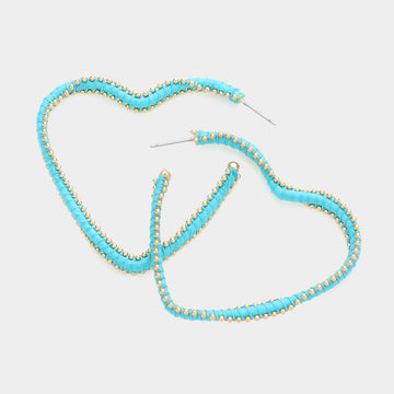 Madeline Love Gold, Turquoise Metal Ball Trimmed Heart Hoop Earrings