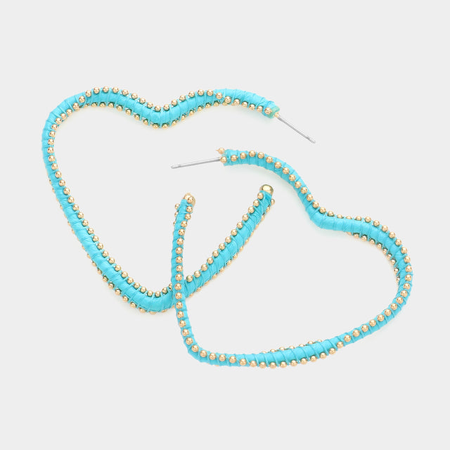 Madeline Love Gold, Turquoise Metal Ball Trimmed Heart Hoop Earrings