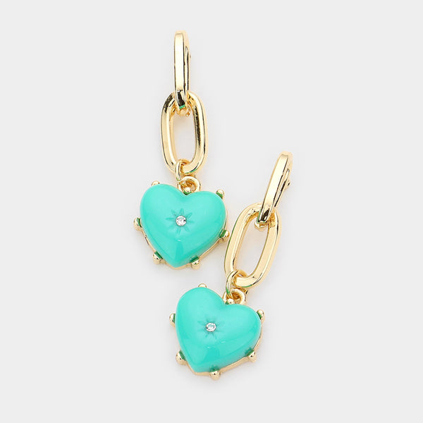 Rhinestone Centered Resin Heart Dangle Earrings