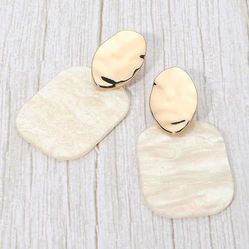 Bold Glitter Resin Geometric Plate Drop Statement Earrings - White