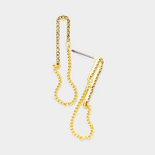 Crystal Rhinestone Pave Chain Earrings - Gold, Lt Col Topaz