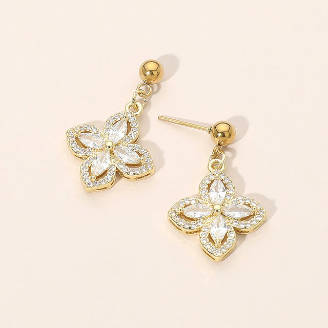 Madeline Love Gold Stainless Steel CZ Flower Charm Dangle Earrings