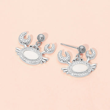Madeline Love Mother of Pearl, Silver Stainless Steel Mother of Pearl CZ Stone Paved Crab Charm Dangle Earrings