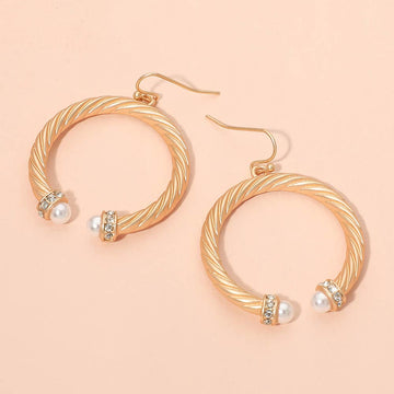 Madeline Love Matte gold Pearl Tip Twisted Hoop Drop Dangle Earrings