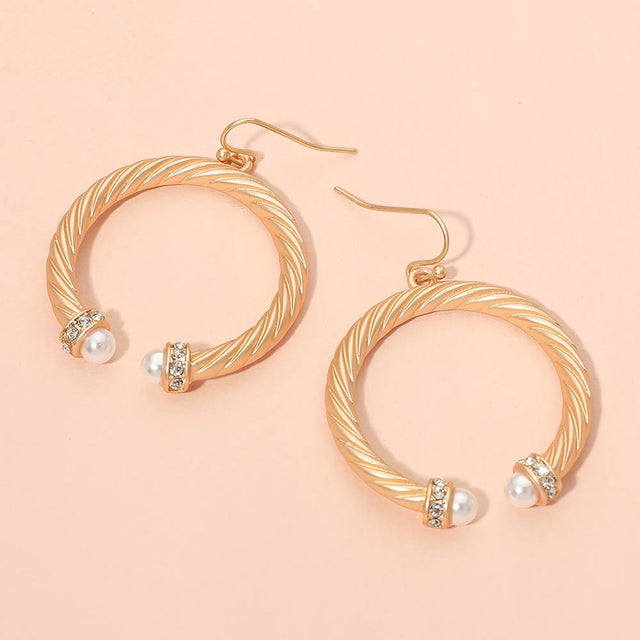 Madeline Love Matte gold Pearl Tip Twisted Hoop Drop Dangle Earrings
