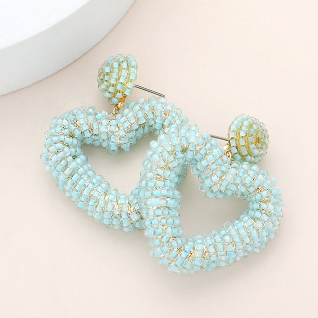 Madeline Love Turquoise Seed Beaded Chunky Open Heart Dangle Earrings