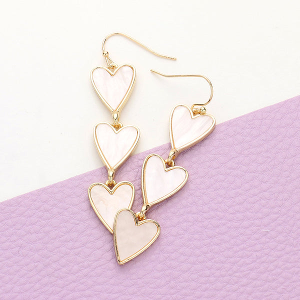 Mother Of Pearl Heart Link Dangle Earrings