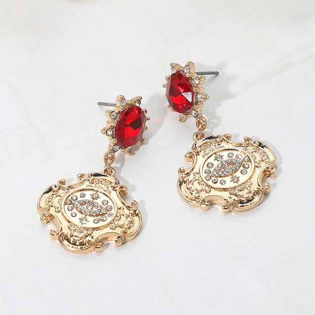 Madeline Love Red Stone Embellished Evil Eye Accented Dangle Earrings