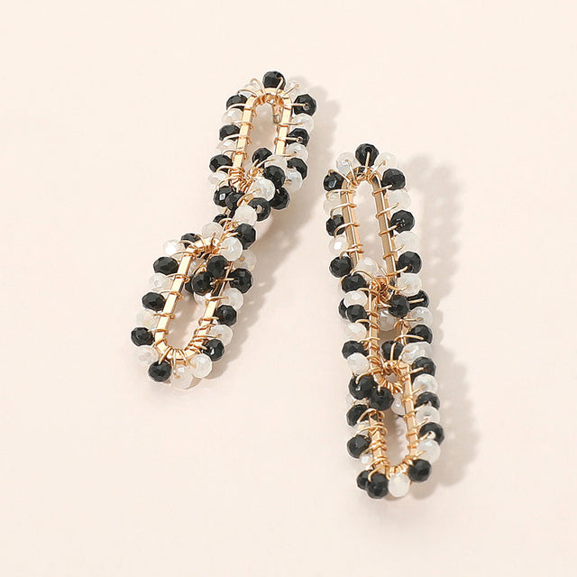 Madeline Love Black, White Faceted Bead Wrapped Triple Open Metal Oval Link Dangle Earrings