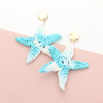 Madeline Love Aqua Woven Raffia Starfish Dangle Earrings