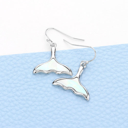 Mother of Pearl Whale Tail Dangle Earrings - Mother of Pearl