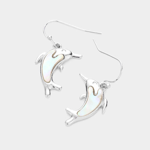 Mother of Pearl Dolphin Dangle Earrings - Mother of Pearl