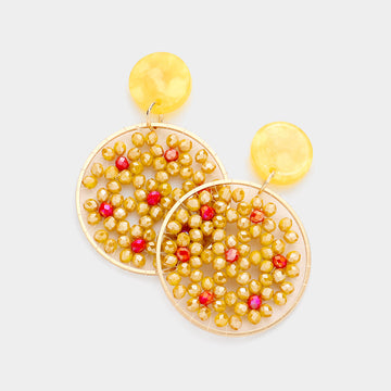 Madeline Love Mustard Celluloid Acetate Faceted Bead Round Link Dangle Earrings