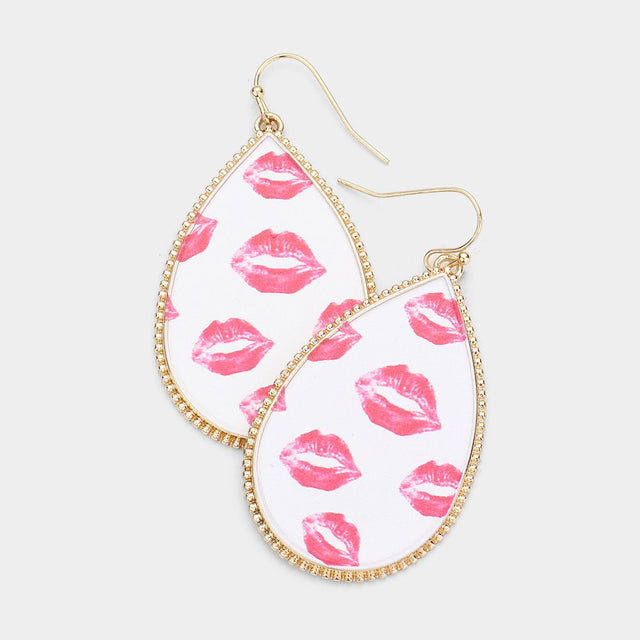 Madeline Love Gold Lip Patterned Teardrop Dangle Earrings