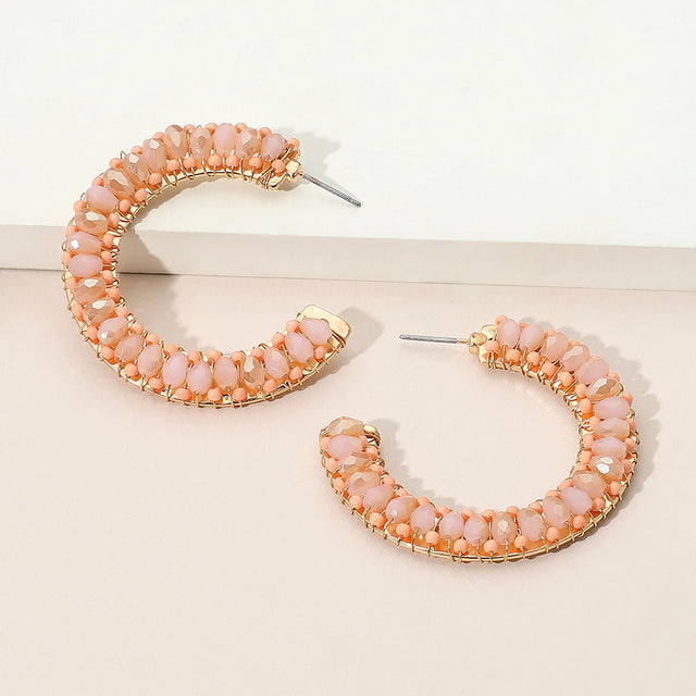 Madeline Love Gold, Peach Seed Beaded Hoop Earrings