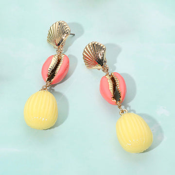 Madeline Love Pink Enamel Sea Shell Puka Shell Link Drop Earrings