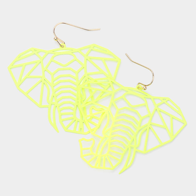 Madeline Love Neon, Yellow Brass Metal Cutout Elephant Dangle Earrings