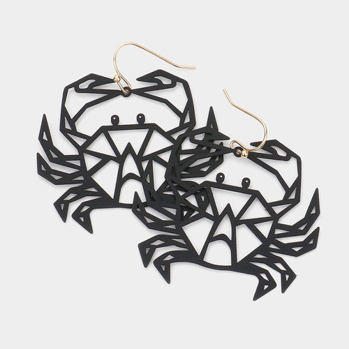 Brass Metal Cutout Crab Dangle Earrings - Black